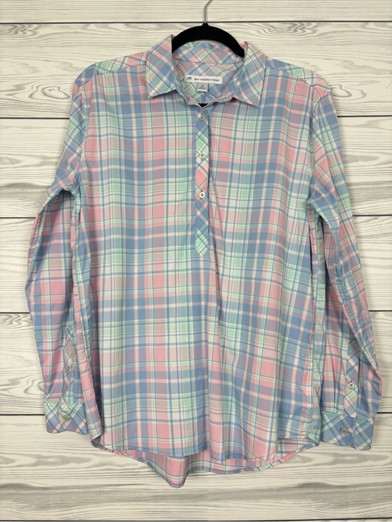 Southern Tide Tops - Southern Tide Intercoastal plaid popover blouse misty pink medium NWT